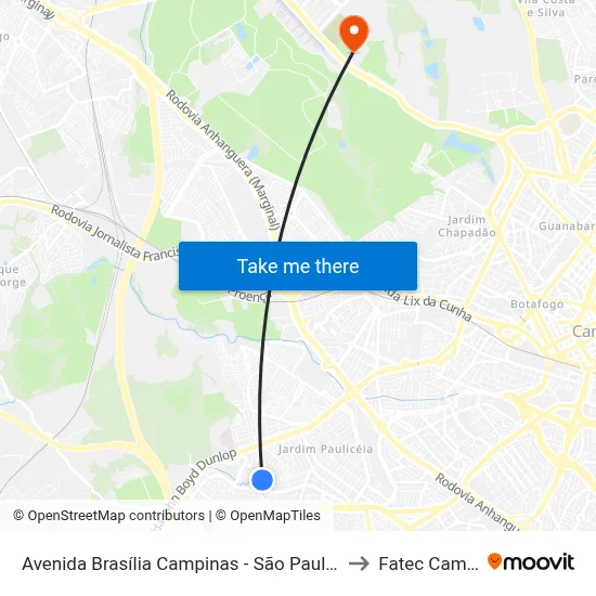 Avenida Brasília Campinas - São Paulo 13060 Brasil to Fatec Campinas map