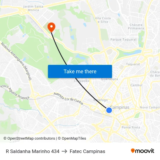 R Saldanha Marinho 434 to Fatec Campinas map