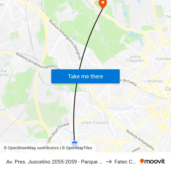 Av. Pres. Juscelino 2055-2059 - Parque Tropical Campinas - SP Brasil to Fatec Campinas map