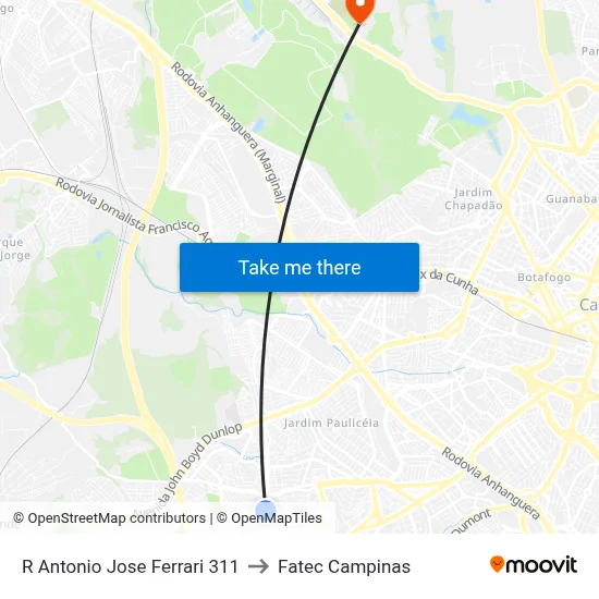 R Antonio Jose Ferrari 311 to Fatec Campinas map
