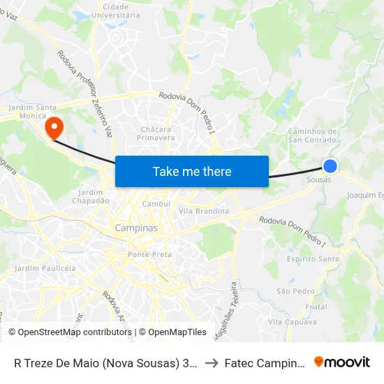 R Treze De Maio (Nova Sousas) 321 to Fatec Campinas map