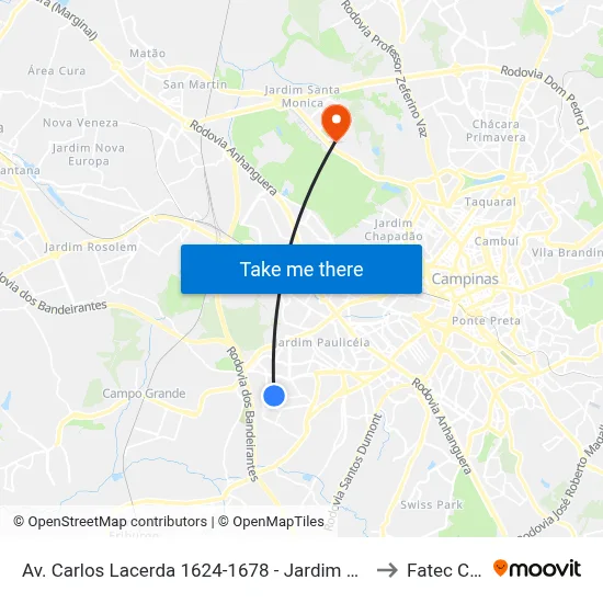 Av. Carlos Lacerda 1624-1678 - Jardim Santa Lucia Campinas - SP Brasil to Fatec Campinas map
