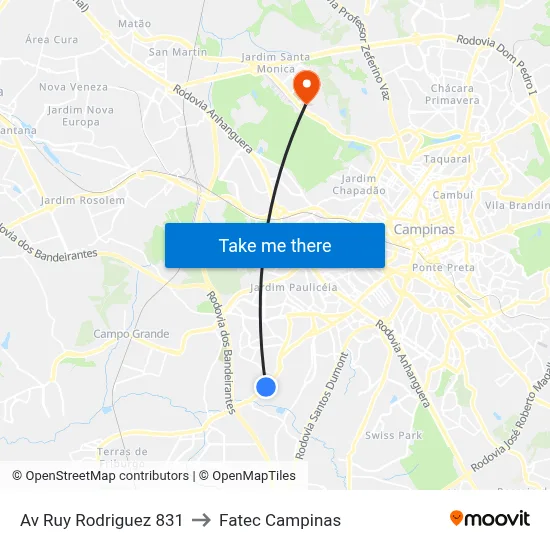 Av Ruy Rodriguez 831 to Fatec Campinas map
