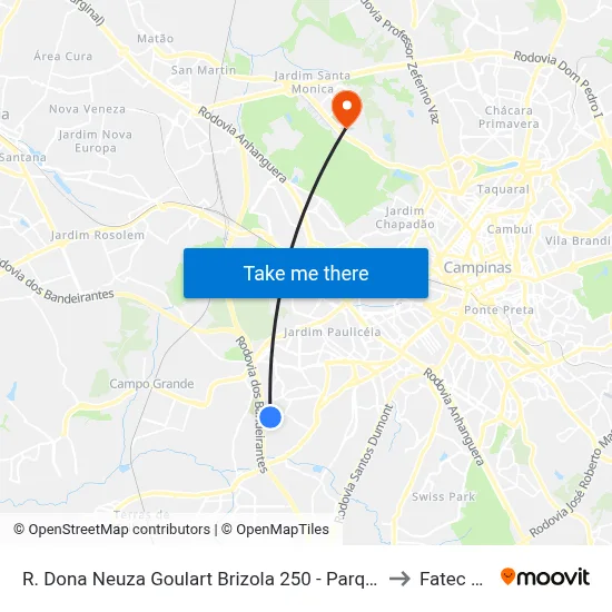 R. Dona Neuza Goulart Brizola 250 - Parque Res. Vila União Campinas - SP Brasil to Fatec Campinas map