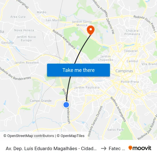 Av. Dep. Luís Eduardo Magalhães - Cidade Satélite Íris Campinas - SP 13059-590 Brasil to Fatec Campinas map