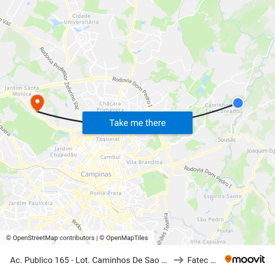 Ac. Publico 165 - Lot. Caminhos De Sao Con Campinas - SP 13104-070 Brasil to Fatec Campinas map