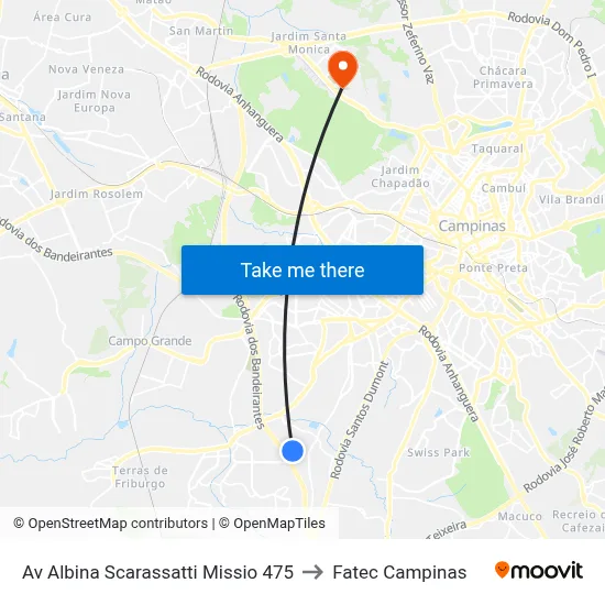 Av Albina Scarassatti Missio 475 to Fatec Campinas map