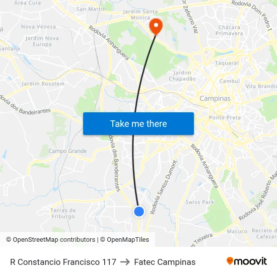 R Constancio Francisco 117 to Fatec Campinas map