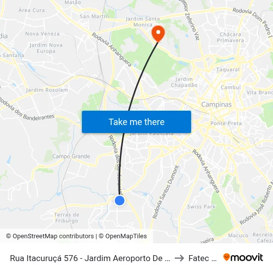 Rua Itacuruçá 576 - Jardim Aeroporto De Viracopos Campinas - SP 13056-094 Brasil to Fatec Campinas map