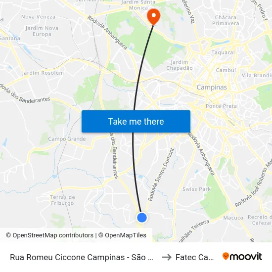 Rua Romeu Ciccone Campinas - São Paulo 13053 Brasil to Fatec Campinas map