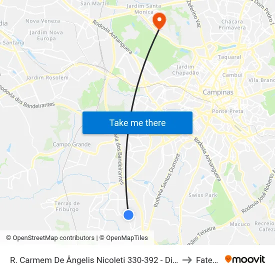 R. Carmem De Ângelis Nicoleti 330-392 - Dic IV (Conjunto Hab. Lech Walesa) Campinas - SP 13054-411 Brasil to Fatec Campinas map