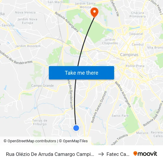 Rua Olézio De Arruda Camargo Campinas - São Paulo Brasil to Fatec Campinas map