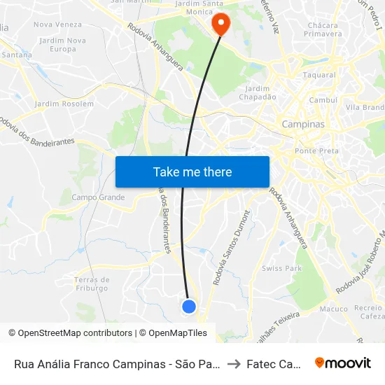 Rua Anália Franco Campinas - São Paulo 13054 Brasil to Fatec Campinas map