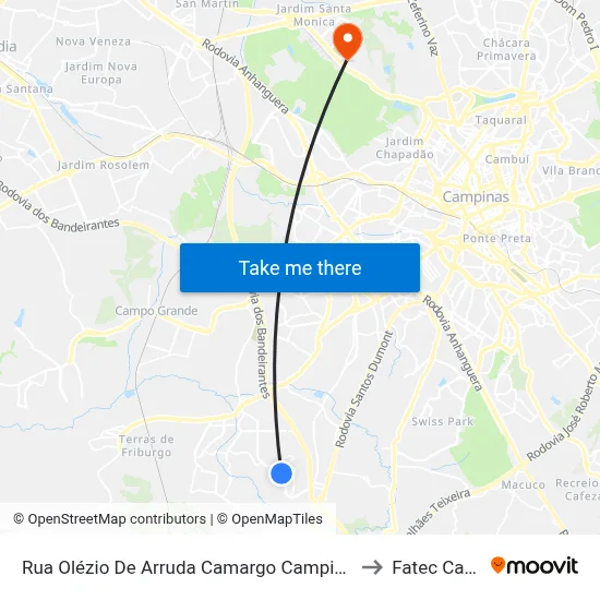 Rua Olézio De Arruda Camargo Campinas - São Paulo Brasil to Fatec Campinas map