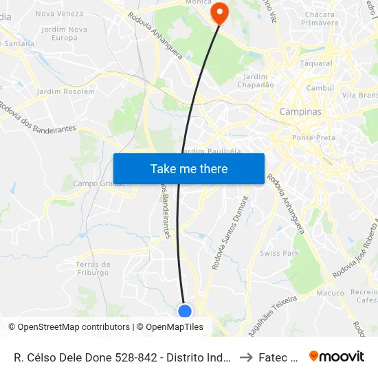 R. Célso Dele Done 528-842 - Distrito Industrial Campinas - SP 13054-711 Brasil to Fatec Campinas map
