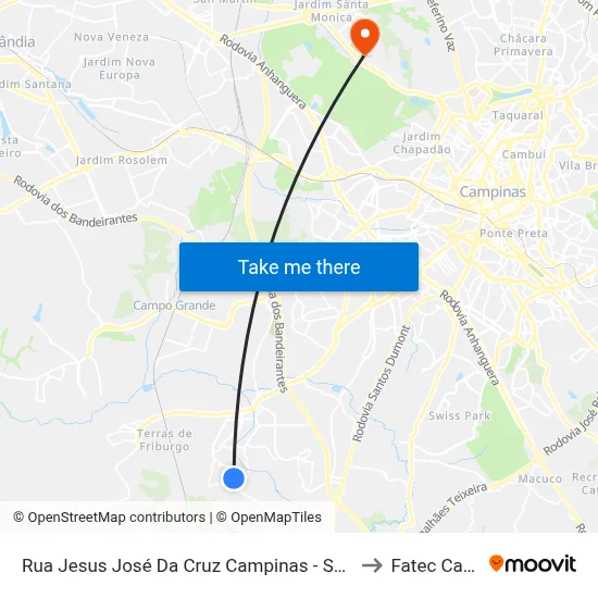 Rua Jesus José Da Cruz Campinas - São Paulo 13056 Brasil to Fatec Campinas map