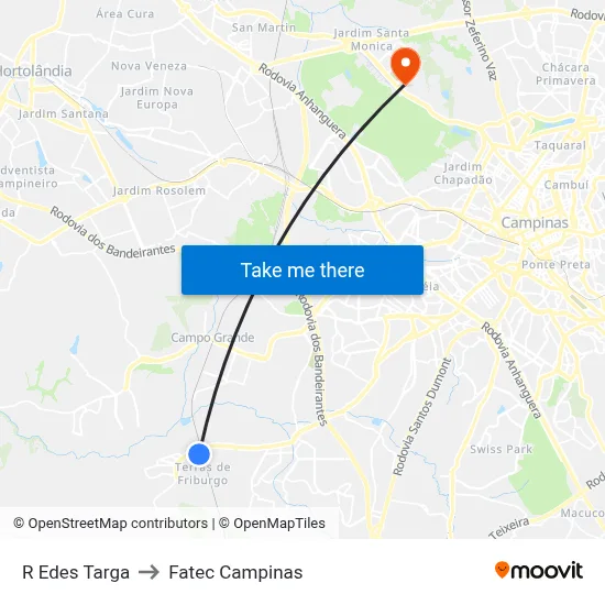 R Edes Targa to Fatec Campinas map