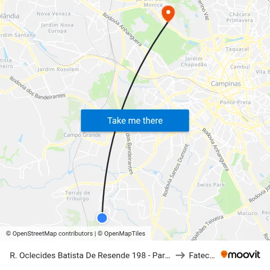 R. Oclecides Batista De Resende 198 - Parque Das Industrias Campinas - SP 13056-073 Brasil to Fatec Campinas map