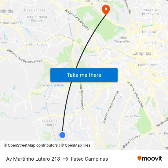 Av Martinho Lutero 218 to Fatec Campinas map