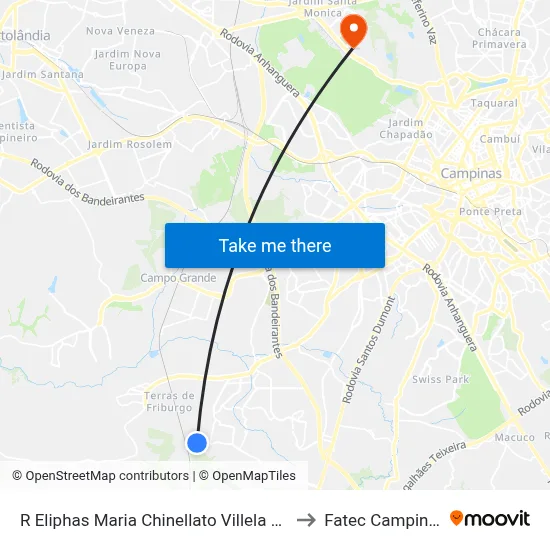 R Eliphas Maria Chinellato Villela 202 to Fatec Campinas map