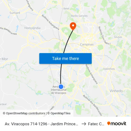 Av. Viracopos 714-1296 - Jardim Princesa Doeste Campinas - SP Brasil to Fatec Campinas map