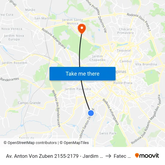 Av. Anton Von Zuben 2155-2179 - Jardim São José Campinas - SP 13051-145 Brasil to Fatec Campinas map