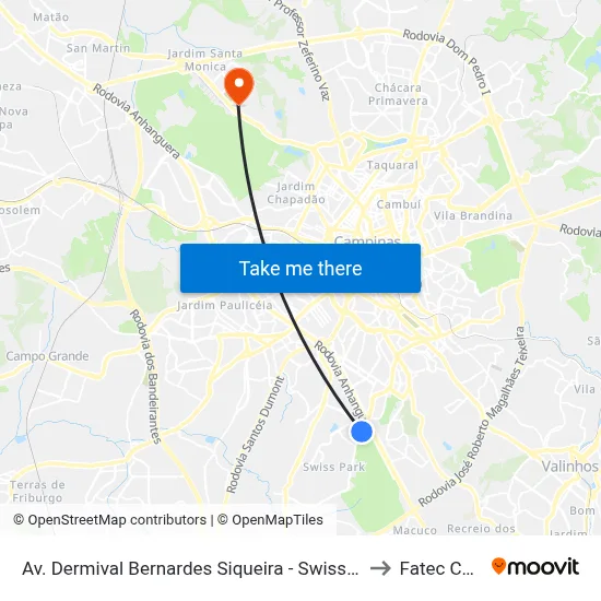 Av. Dermival Bernardes Siqueira - Swiss Park Campinas - SP Brasil to Fatec Campinas map