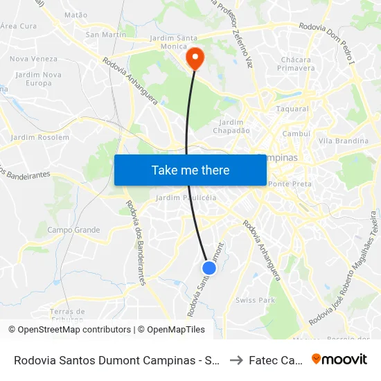 Rodovia Santos Dumont Campinas - São Paulo 13051 Brasil to Fatec Campinas map