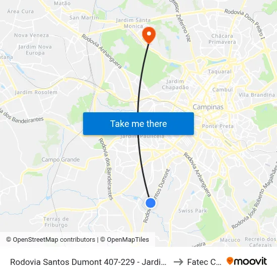 Rodovia Santos Dumont 407-229 - Jardim São José Campinas - SP Brasil to Fatec Campinas map
