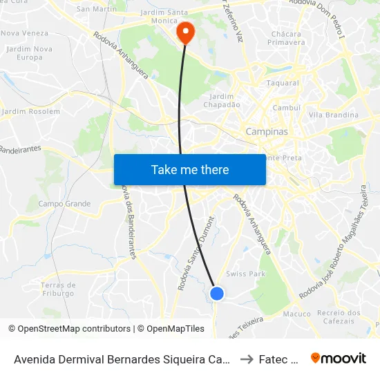 Avenida Dermival Bernardes Siqueira Campinas - São Paulo 13049-252 Brasil to Fatec Campinas map