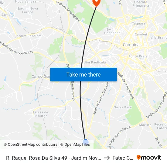 R. Raquel Rosa Da Silva 49 - Jardim Nova America Campinas - SP Brasil to Fatec Campinas map