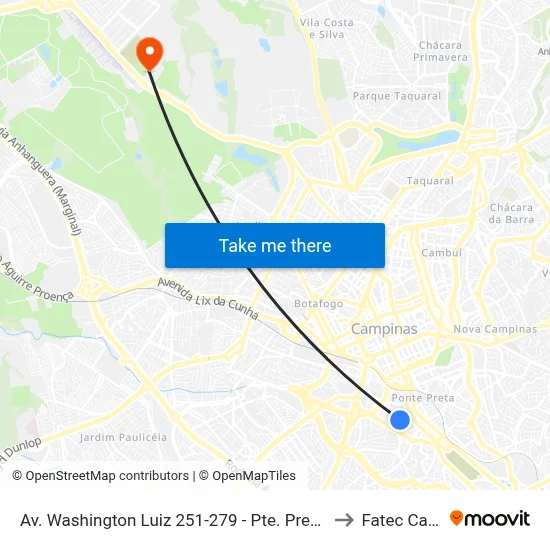 Av. Washington Luiz 251-279 - Pte. Preta Campinas - SP Brasil to Fatec Campinas map