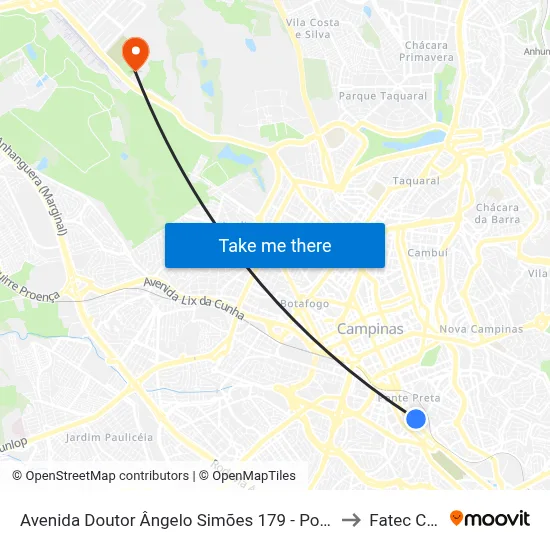 Avenida Doutor Ângelo Simões 179 - Ponte Preta Campinas - SP Brasil to Fatec Campinas map