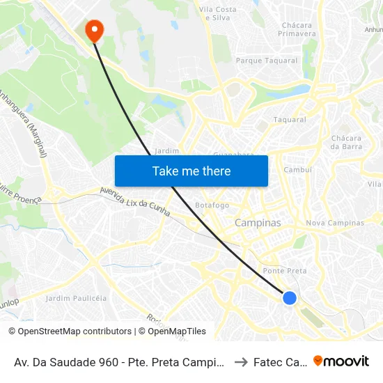 Av. Da Saudade 960 - Pte. Preta Campinas - SP 13041-670 Brasil to Fatec Campinas map