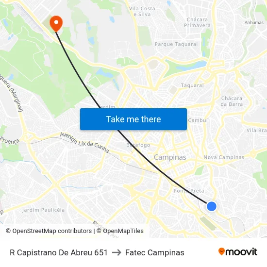 R Capistrano De Abreu 651 to Fatec Campinas map