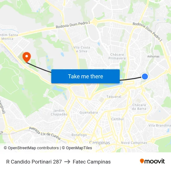 R Candido Portinari 287 to Fatec Campinas map