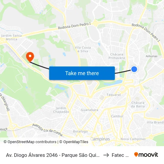 Av. Diogo Álvares 2046 - Parque São Quirino Campinas - SP 13088-221 Brasil to Fatec Campinas map