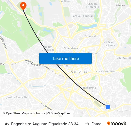 Av. Engenheiro Augusto Figueiredo 88-348 - Vila Progresso Campinas - SP 13045-603 Brasil to Fatec Campinas map