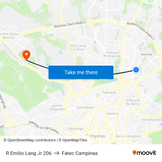 R Emilio Lang Jr 206 to Fatec Campinas map