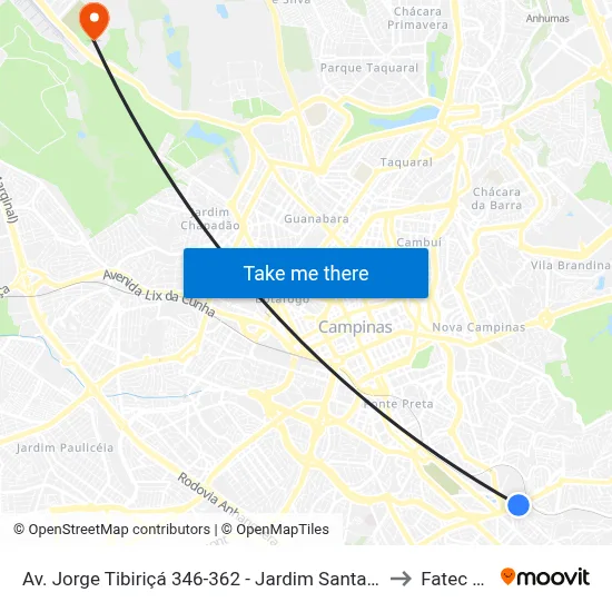 Av. Jorge Tibiriçá 346-362 - Jardim Santa Eudoxia Campinas - SP 13096-550 Brasil to Fatec Campinas map