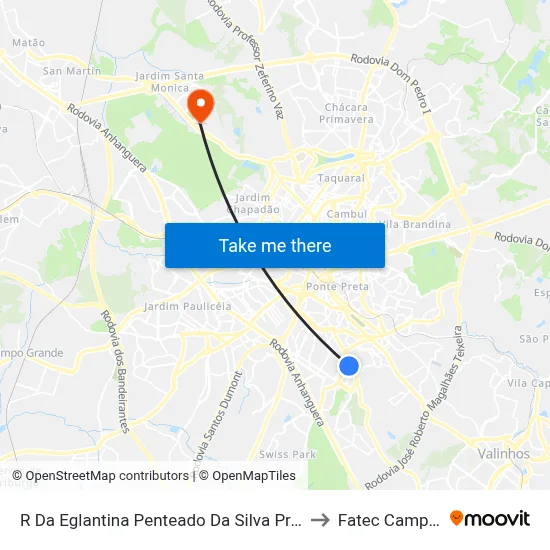 R Da Eglantina Penteado Da Silva Prado 170 to Fatec Campinas map