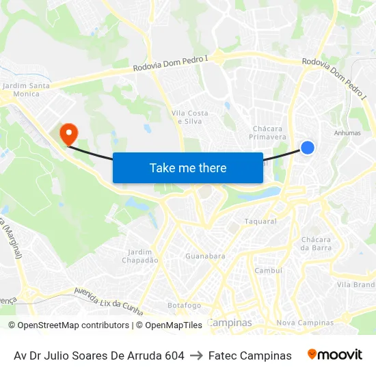 Av Dr Julio Soares De Arruda 604 to Fatec Campinas map