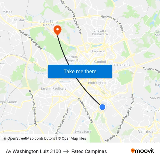 Av Washington Luiz 3100 to Fatec Campinas map