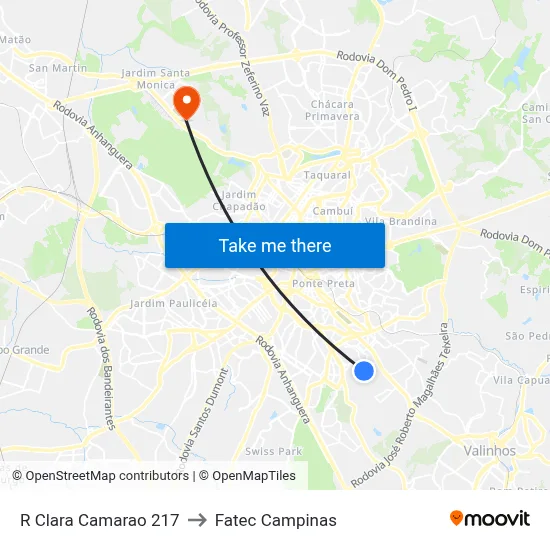 R Clara Camarao 217 to Fatec Campinas map