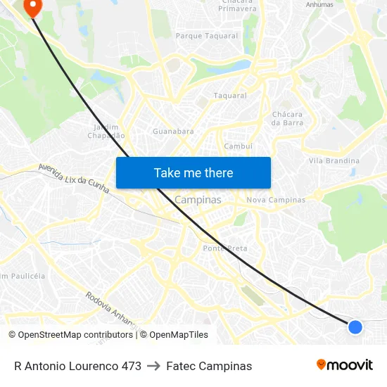 R Antonio Lourenco 473 to Fatec Campinas map