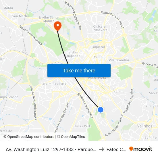 Av. Washington Luiz 1297-1383 - Parque Jambeiro Campinas - SP Brasil to Fatec Campinas map