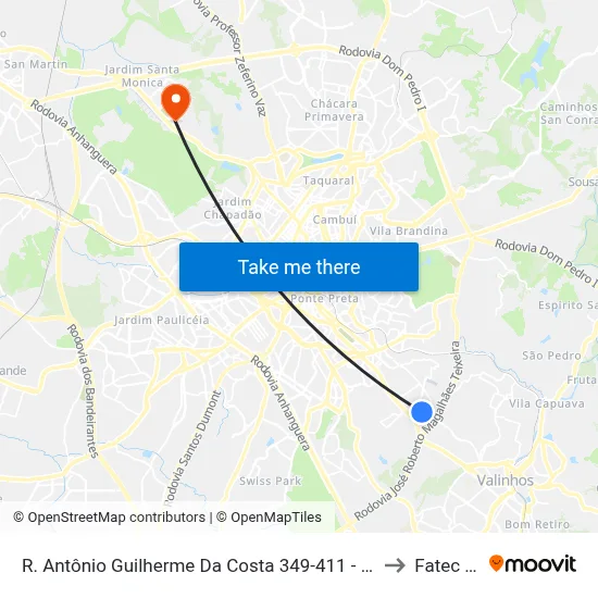 R. Antônio Guilherme Da Costa 349-411 - Vila Formosa Campinas - SP 13045-040 Brasil to Fatec Campinas map