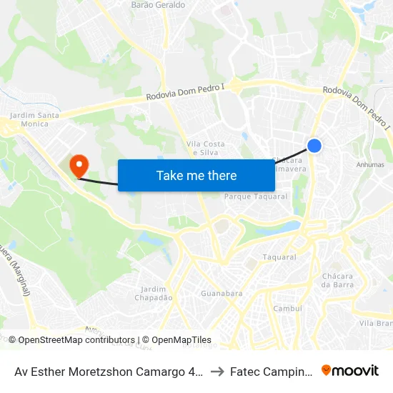 Av Esther Moretzshon Camargo 417 to Fatec Campinas map