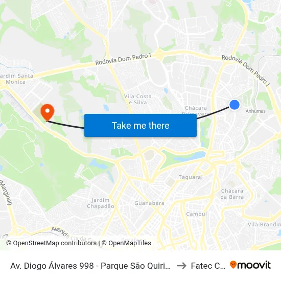 Av. Diogo Álvares 998 - Parque São Quirino Campinas - SP 13088-221 Brasil to Fatec Campinas map