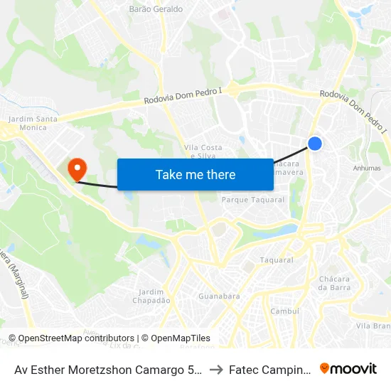 Av Esther Moretzshon Camargo 598 to Fatec Campinas map